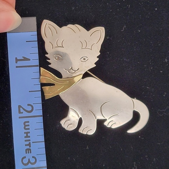 Sterling Silver 925 Cat Kitten Brooch & Pendant Pin Mixed Metal 2.25 Vtg Mexico
